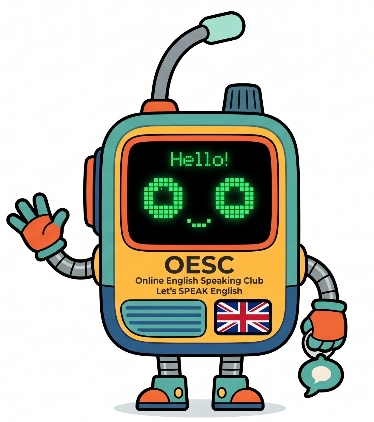 The friendly OESC conversation robot waving hello